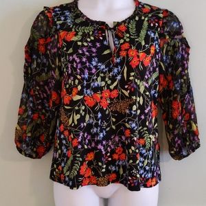 Black Maeve Anthro Floral Top with Balloon Sleeves